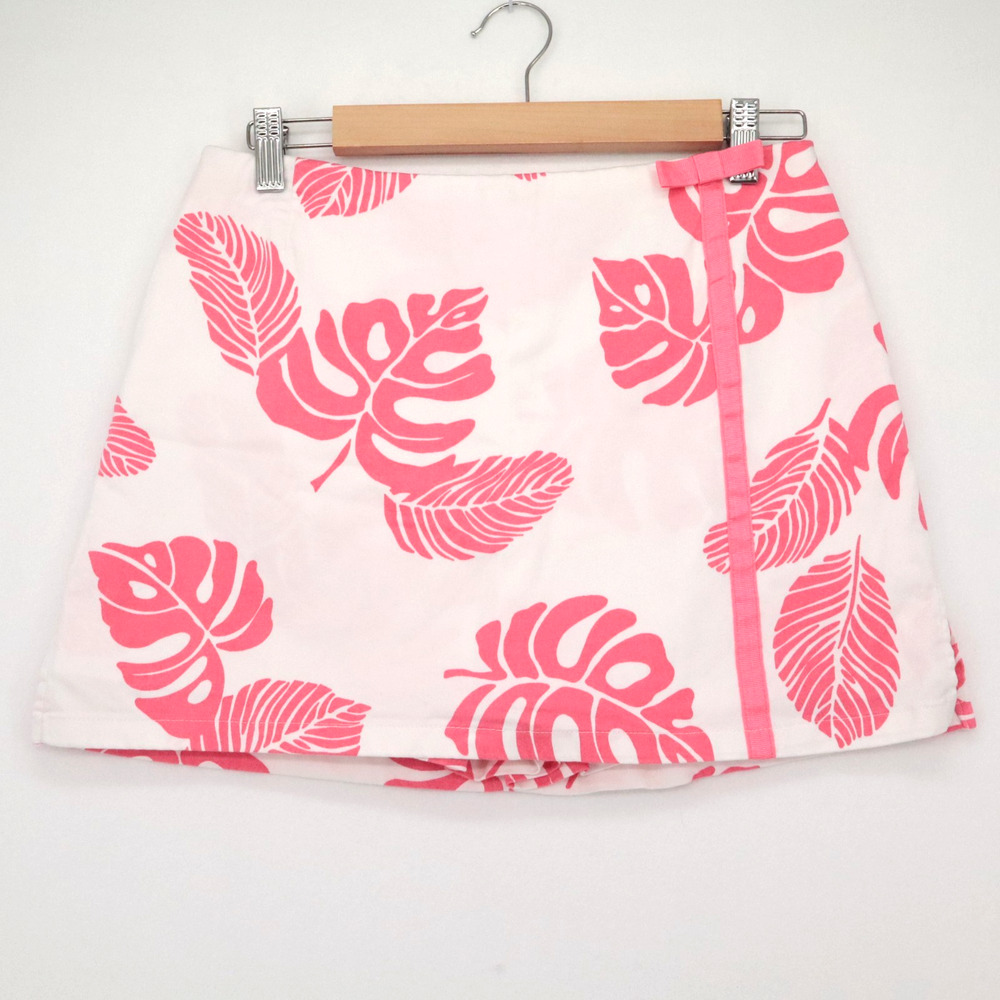 WILLI SMITH Sz 6 Skort Pink White Tropical Shorts Skirt Mini Stretch Bow Womens